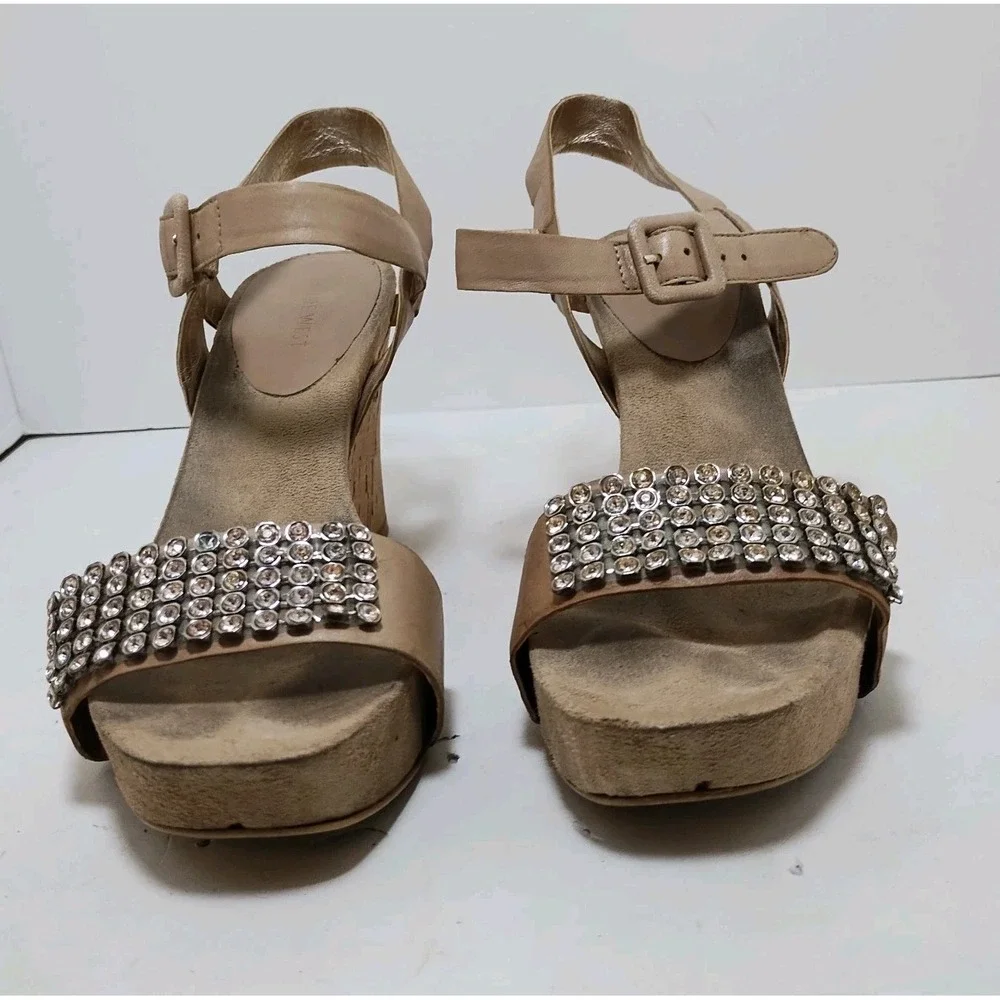 Nine West Womens Rhinestone Platform Cork Wedge Sandals Ankle‎ Strap Buckle 8 M